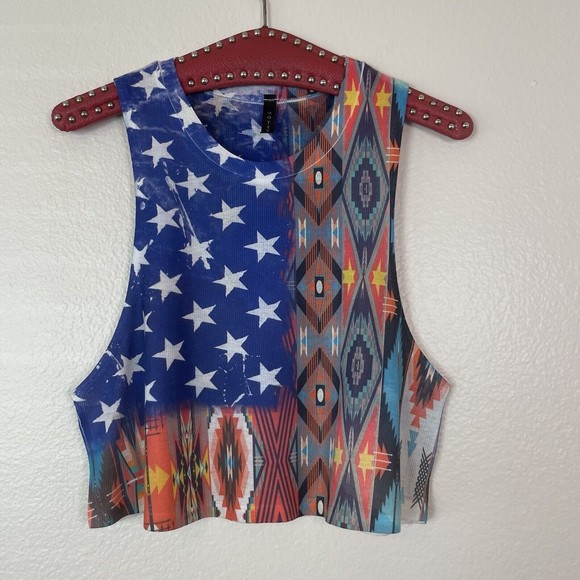 Motive Tops - Motive Western Americana Tribal Aztec 4th Of July Cropped Sleeveless Top Small